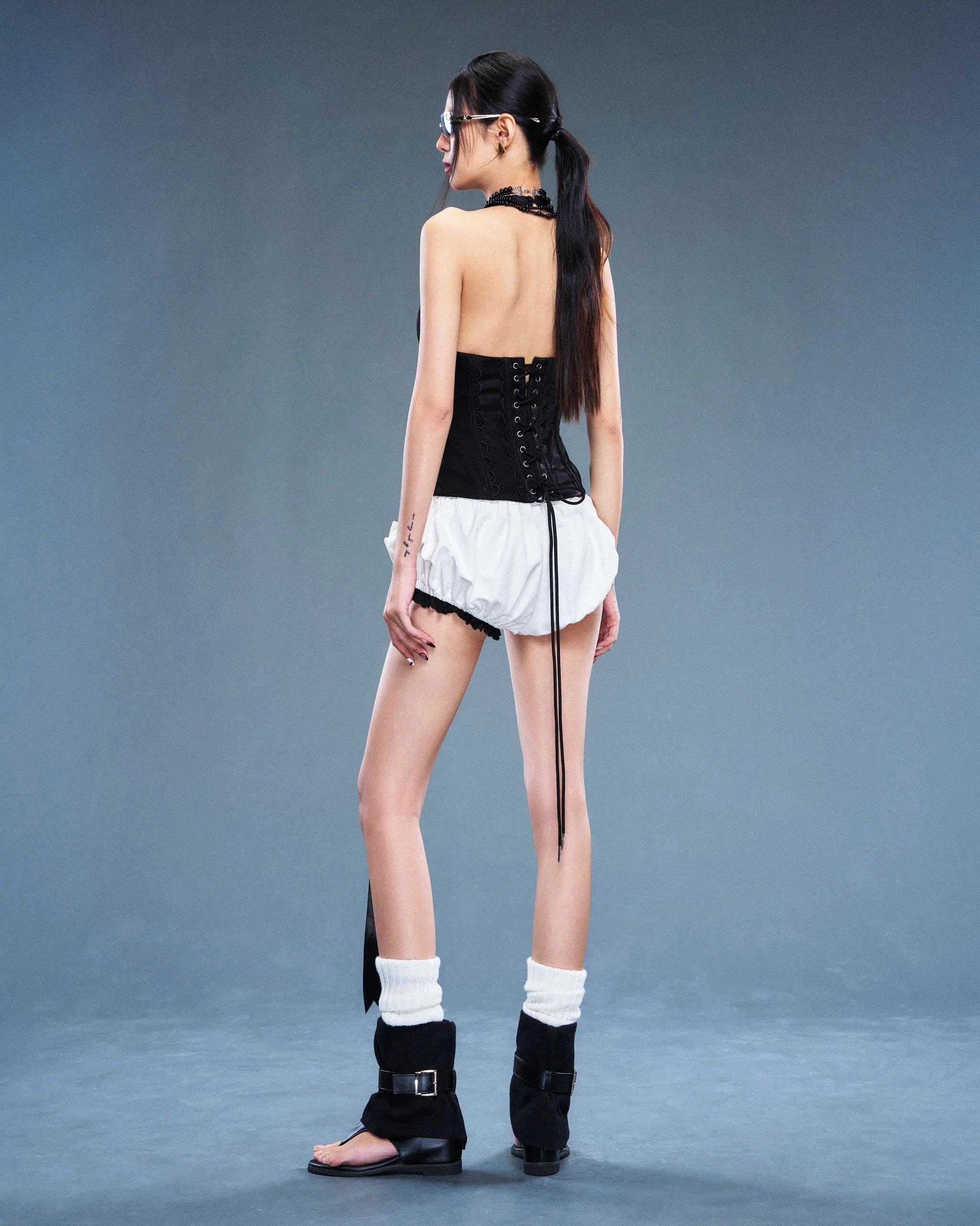 BLACK LACE CRUSH SHORTS